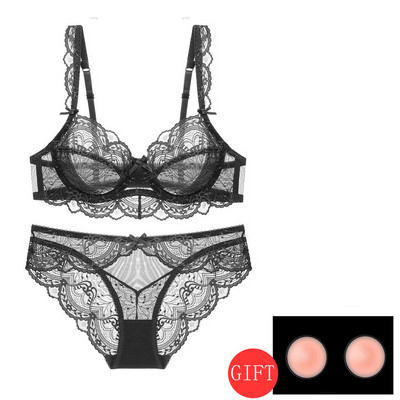 Sutien și chiloți din dantelă florală albă Lenjerie sexy transparentă Plus Size DE Sutiene push-up cu sârmă, lenjerie de corp de broderie, set de femei