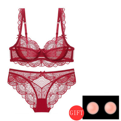 Sutien și chiloți din dantelă florală albă Lenjerie sexy transparentă Plus Size DE Sutiene push-up cu sârmă, lenjerie de corp de broderie, set de femei