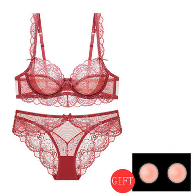 Sutien și chiloți din dantelă florală albă Lenjerie sexy transparentă Plus Size DE Sutiene push-up cu sârmă, lenjerie de corp de broderie, set de femei