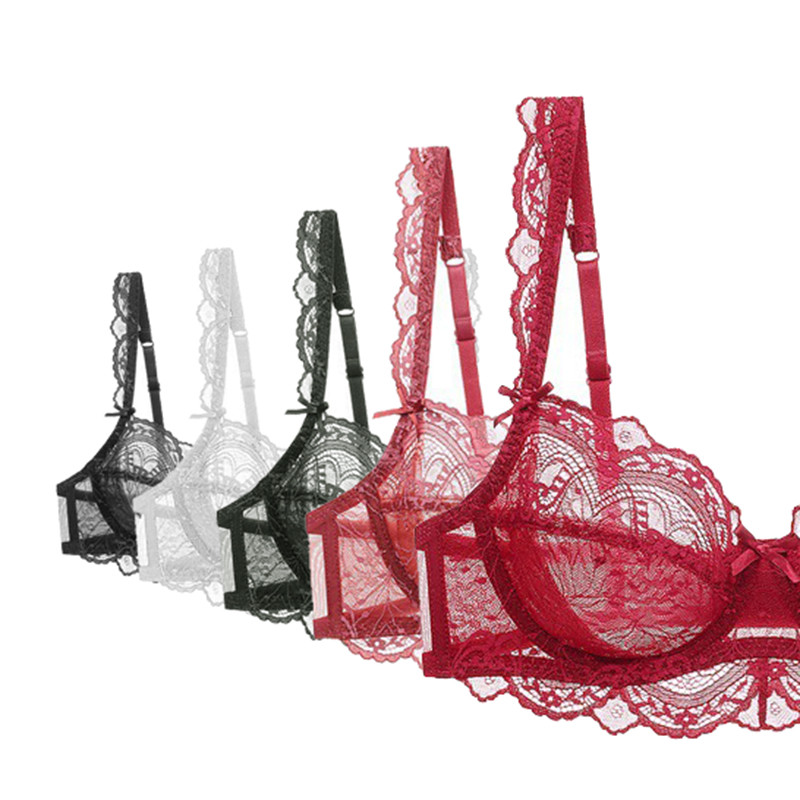 Sutien și chiloți din dantelă florală albă Lenjerie sexy transparentă Plus Size DE Sutiene push-up cu sârmă, lenjerie de corp de broderie, set de femei