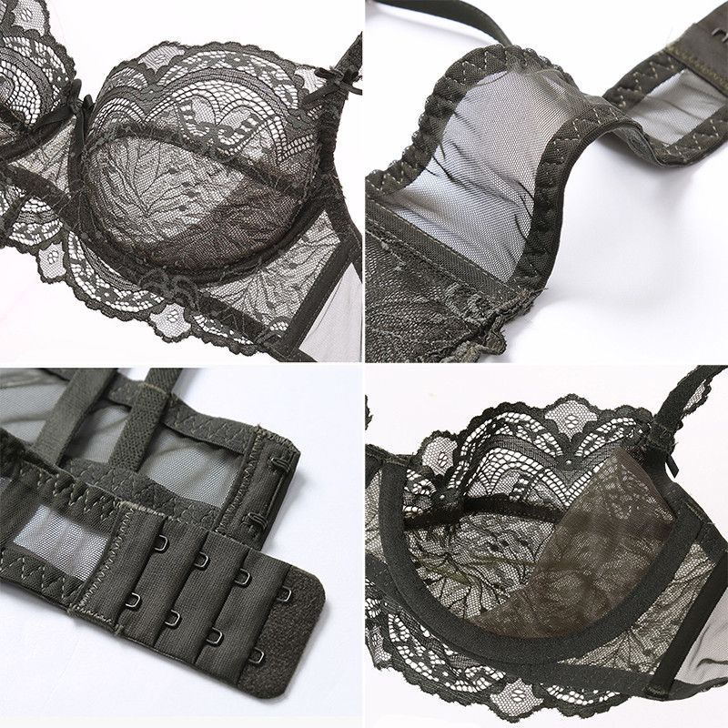 Sutien și chiloți din dantelă florală albă Lenjerie sexy transparentă Plus Size DE Sutiene push-up cu sârmă, lenjerie de corp de broderie, set de femei