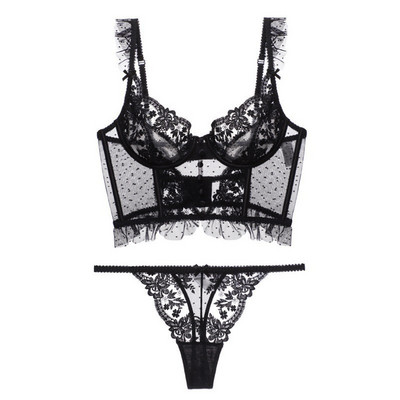 Arherigele Lenjerie sexy pentru femei Set de lenjerie intima Sutien din dantelă cu broderie Set de lenjerie pentru femei Push Up Thin Bralette Sutien în V adânc