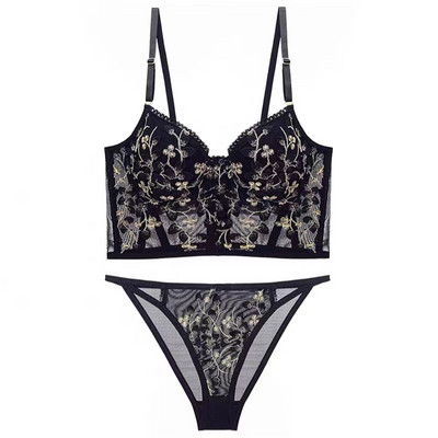 Arherigele Lenjerie sexy pentru femei Set de lenjerie intima Sutien din dantelă cu broderie Set de lenjerie pentru femei Push Up Thin Bralette Sutien în V adânc