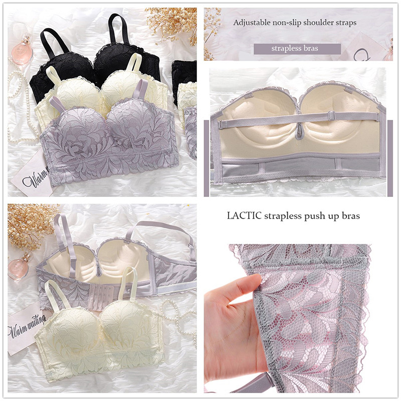 Γυναικεία σουτιέν Νέο σέξι δαντελένιο σουτιέν στράπλες σουτιέν Γυναικεία αόρατα σουτιέν Push Up Χωρίς ρυθμιζόμενο σύρμα ιμάντες ώμου Στράπλες