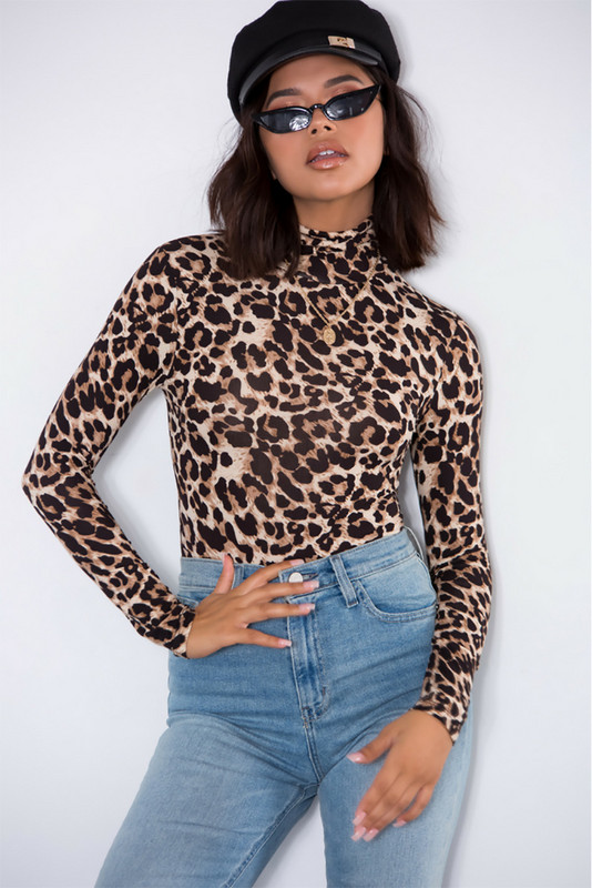 Uued naiste Leopard Body Topid Sügisese kilpkaelusega pikkade varrukatega Bodycon Skinny Bodysuits Jumpsuits Naiste Seksikad klubirõivad