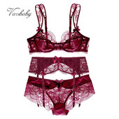 Varsbaby ženski ultratanki nabrani cvjetni grudnjak s naramenicama za veće veličine, grudnjak s naramenicama + gaćice + Garte 3 KOM/Parta