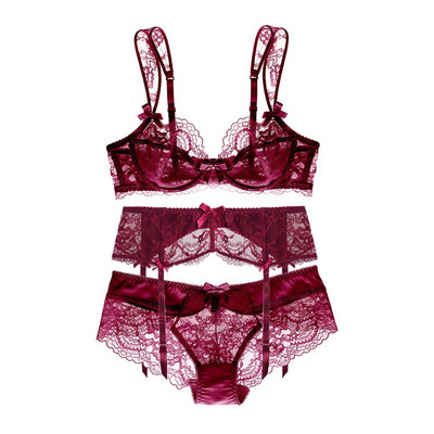 Varsbaby ženski ultratanki nabrani cvjetni grudnjak s naramenicama za veće veličine, grudnjak s naramenicama + gaćice + Garte 3 KOM/Parta