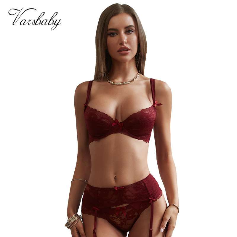 Varsbaby ženski ultratanki nabrani cvjetni grudnjak s naramenicama za veće veličine, grudnjak s naramenicama + gaćice + Garte 3 KOM/Parta