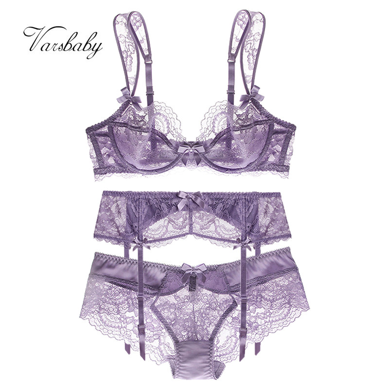 Varsbaby ženski ultratanki nabrani cvjetni grudnjak s naramenicama za veće veličine, grudnjak s naramenicama + gaćice + Garte 3 KOM/Parta