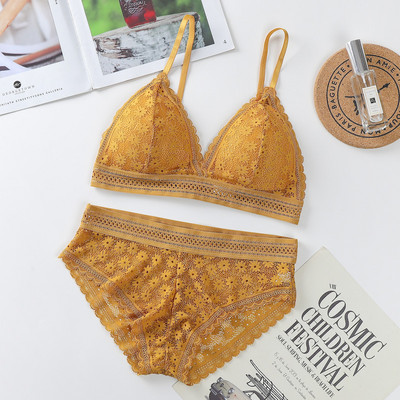 Jerrinut Σέξι Δαντελένιο Σετ Σουτιέν Γυναικεία Εσώρουχα Σετ Εσώρουχα Push Up Brassiere Διαφανές δαντελένιο σουτιέν με σλιπ