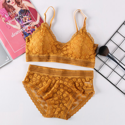 Jerrinut Σέξι Δαντελένιο Σετ Σουτιέν Γυναικεία Εσώρουχα Σετ Εσώρουχα Push Up Brassiere Διαφανές δαντελένιο σουτιέν με σλιπ