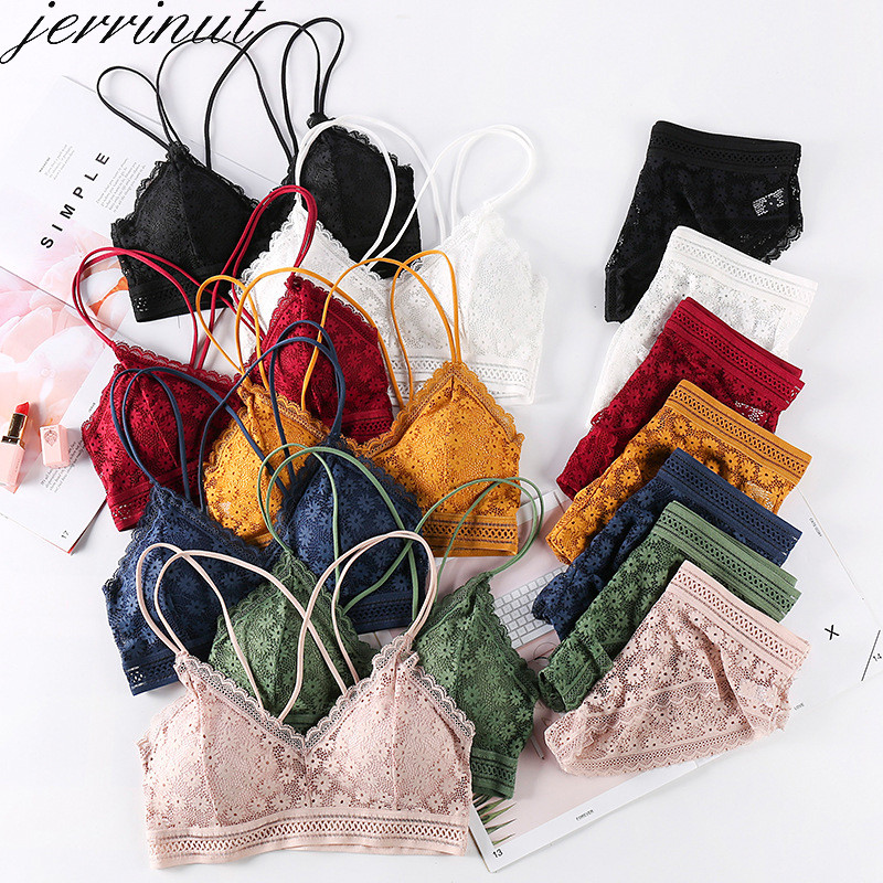 Jerrinut Σέξι Δαντελένιο Σετ Σουτιέν Γυναικεία Εσώρουχα Σετ Εσώρουχα Push Up Brassiere Διαφανές δαντελένιο σουτιέν με σλιπ