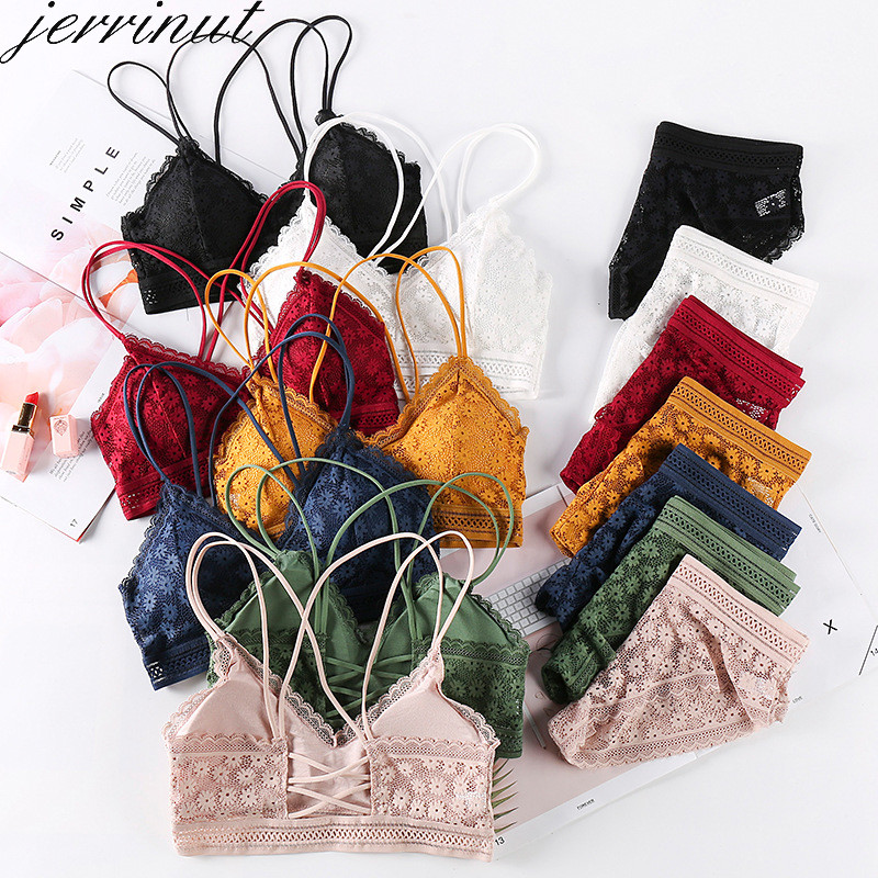 Jerrinut Σέξι Δαντελένιο Σετ Σουτιέν Γυναικεία Εσώρουχα Σετ Εσώρουχα Push Up Brassiere Διαφανές δαντελένιο σουτιέν με σλιπ