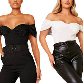 Γυναικεία μονόχρωμη μονόχρωμη φόρμα μπικίνι με κοντό μανίκι βάρκα με λαιμόκοψη ψηλή μέση