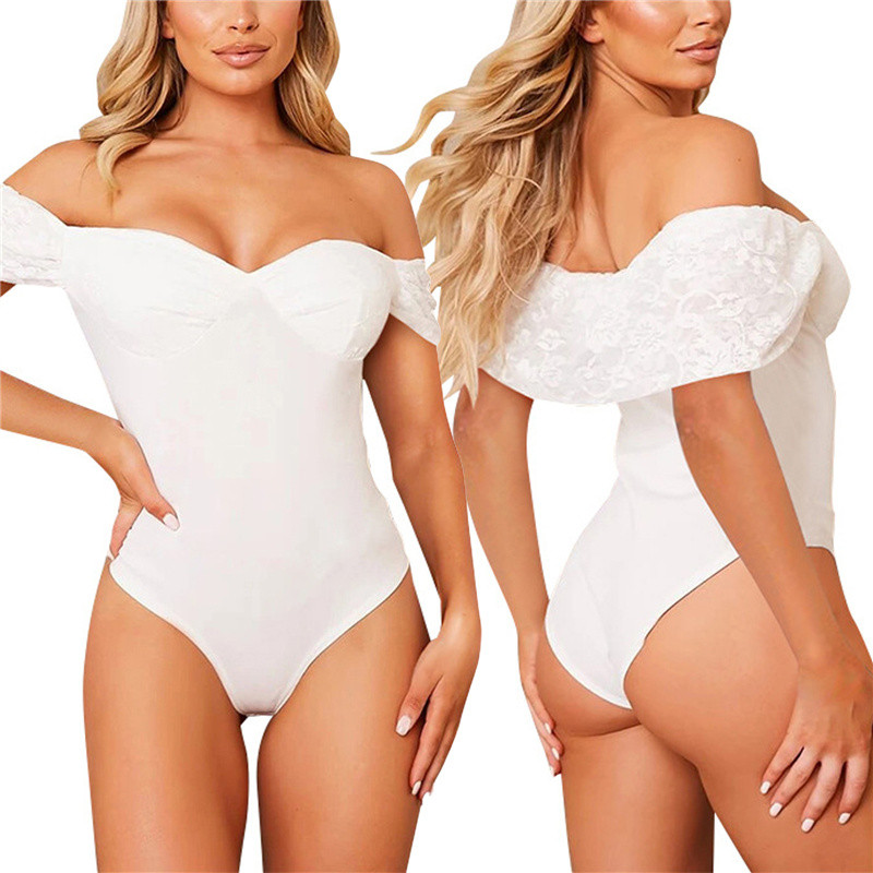 Γυναικεία μονόχρωμη μονόχρωμη φόρμα μπικίνι με κοντό μανίκι βάρκα με λαιμόκοψη ψηλή μέση