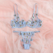 See Through Sexy Sutien G-string Set de lenjerie intima cu broderie de flori Bralette Bustier Tanga Lenjerie Sexi Babydoll Costume exotice