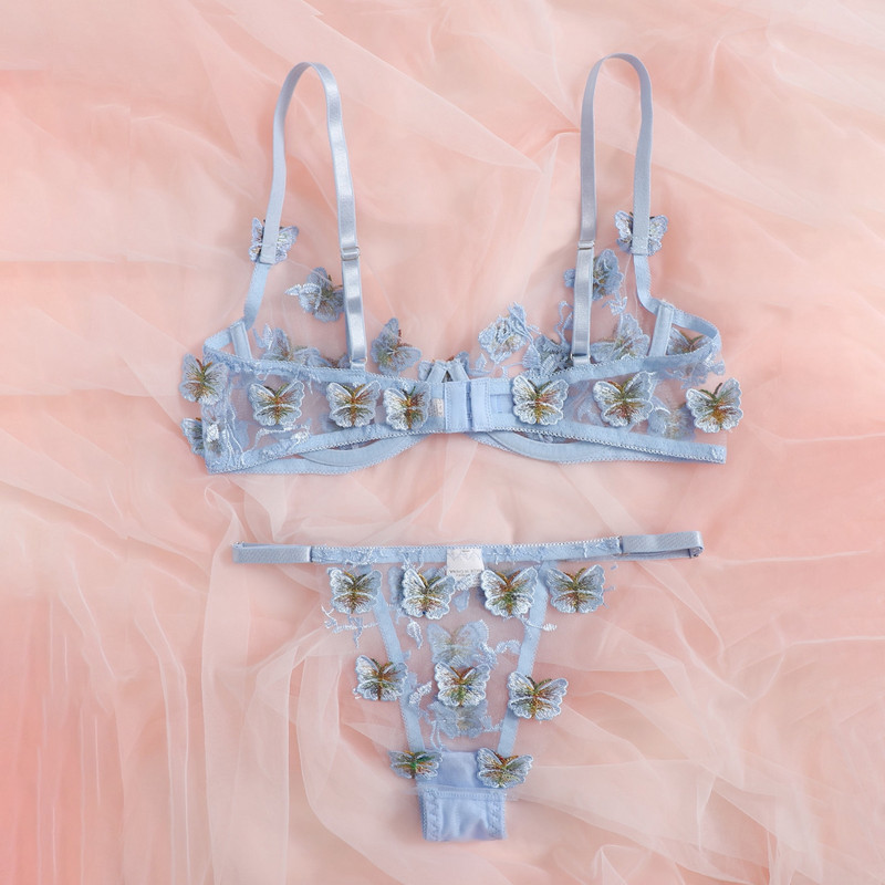 See Through Sexy Sutien G-string Set de lenjerie intima cu broderie de flori Bralette Bustier Tanga Lenjerie Sexi Babydoll Costume exotice