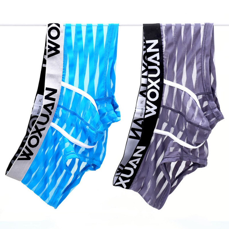 Modne bokserice, muške seksi mrežaste prugaste donje rublje, prozirne gaće, bokserice, kratke hlače, Masculina Cuecas