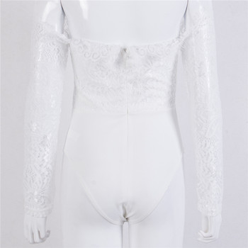 Καλοκαίρι 2018 Νέα λευκή δαντελένια ολόσωμη φόρμα Γυναικείες Σέξι Γυναικείες Κομψό playsuit Off Shoulder Ολόσωμη φόρμα μακρυμάνικη γυναικεία φόρμα