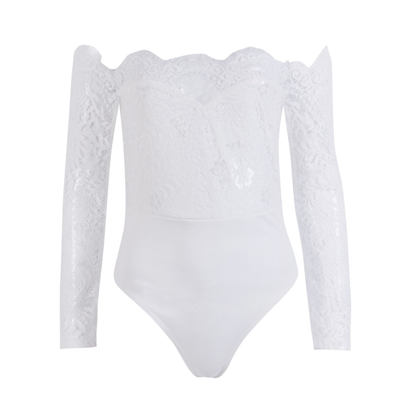 Vara 2018, noua salopeta albă din dantelă, body pentru femei, sexy, pentru dama, elegantă, cu umeri, salopete cu mânecă lungă pentru femei