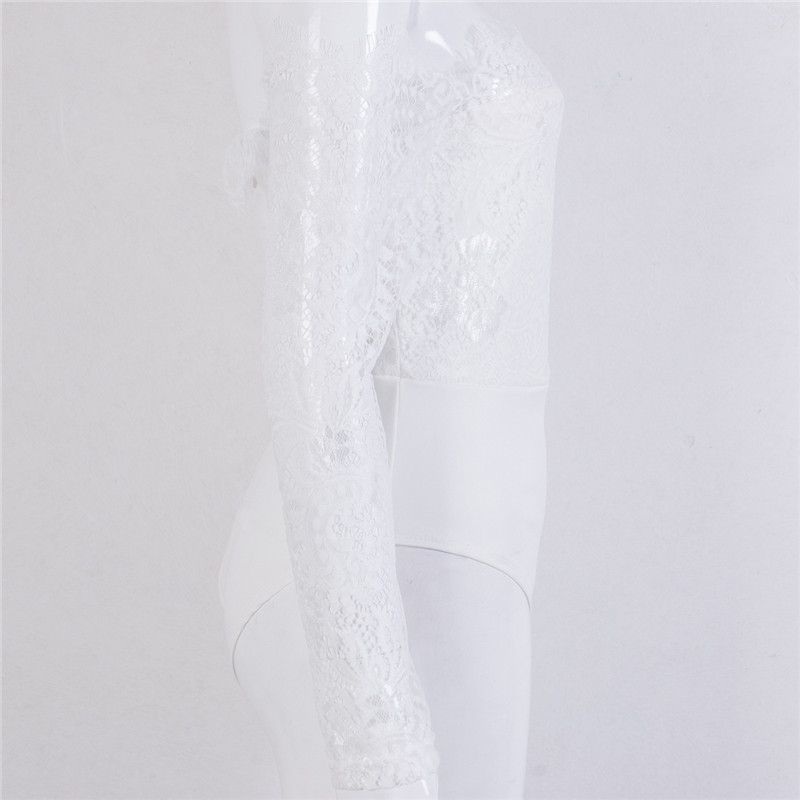 Vara 2018, noua salopeta albă din dantelă, body pentru femei, sexy, pentru dama, elegantă, cu umeri, salopete cu mânecă lungă pentru femei