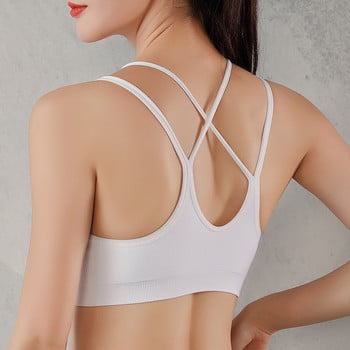 Спортен сутиен Дамски безшевни двойни кръстосани презрамки Gym Jogging Crop Top Женски топове Йога Фитнес Спортни сутиени за жени Sutian Feminino