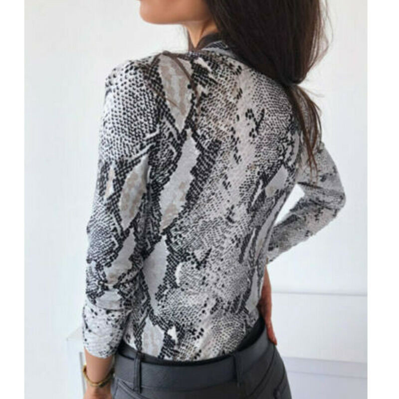 Μακρυμάνικο Γυναικείο Σέξι Λεοπάρ Φιδίσιο Κορμάκι Γυναικείο Stretch Button Rompers Clubwear Slim Fit Φορμάκια V λαιμόκοψη Νέο