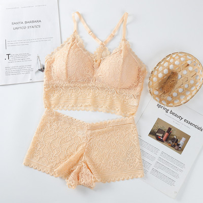 Seturi de sutien din dantelă pentru femei Lenjerie de corp fără sudură Vestă fără spate Chiloți sexy Lenjerie Bralette căptușite Slip ultrasubțiri Slip pentru femei Nou