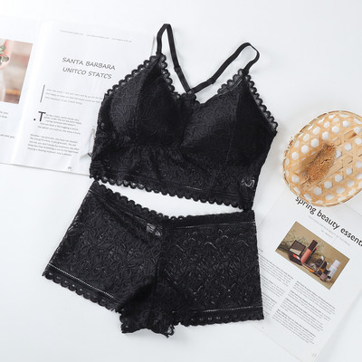 Seturi de sutien din dantelă pentru femei Lenjerie de corp fără sudură Vestă fără spate Chiloți sexy Lenjerie Bralette căptușite Slip ultrasubțiri Slip pentru femei Nou