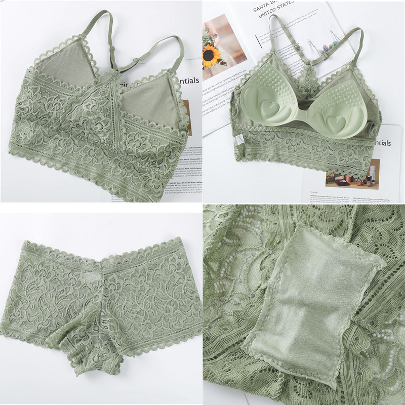 Seturi de sutien din dantelă pentru femei Lenjerie de corp fără sudură Vestă fără spate Chiloți sexy Lenjerie Bralette căptușite Slip ultrasubțiri Slip pentru femei Nou