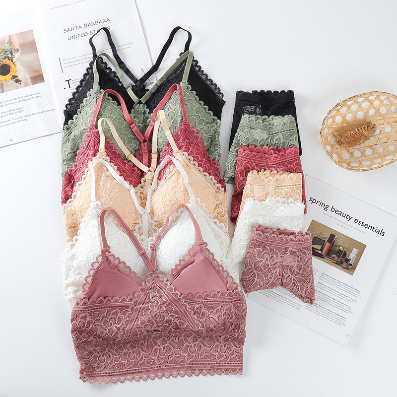 Seturi de sutien din dantelă pentru femei Lenjerie de corp fără sudură Vestă fără spate Chiloți sexy Lenjerie Bralette căptușite Slip ultrasubțiri Slip pentru femei Nou