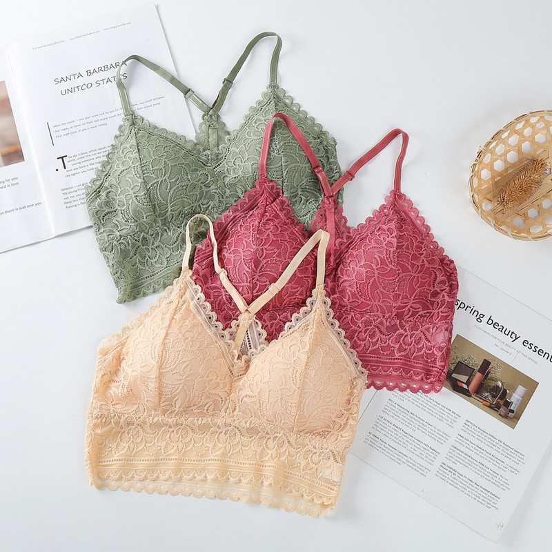 Seturi de sutien din dantelă pentru femei Lenjerie de corp fără sudură Vestă fără spate Chiloți sexy Lenjerie Bralette căptușite Slip ultrasubțiri Slip pentru femei Nou