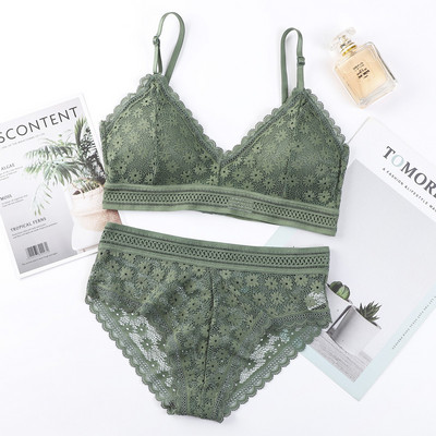 Γυναικεία Δαντελένια Σετ σουτιέν χωρίς ραφή Εσώρουχα χωρίς πλάτη γιλέκο σέξι με επένδυση Bralette Εσώρουχα εξαιρετικά λεπτό σουτιέν