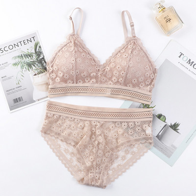 Γυναικεία Δαντελένια Σετ σουτιέν χωρίς ραφή Εσώρουχα χωρίς πλάτη γιλέκο σέξι με επένδυση Bralette Εσώρουχα εξαιρετικά λεπτό σουτιέν