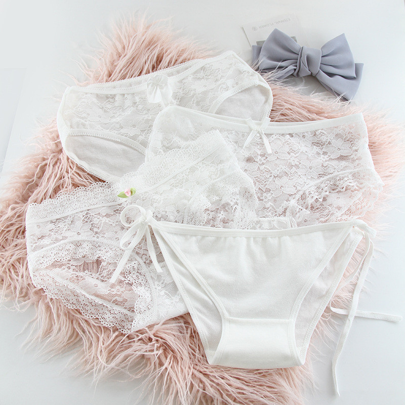 4 bucăți/lot femei chiloți bumbac sexy dantelă chiloți negru alb gri 3 culori chiloți cu nod pentru fete chiloți moi