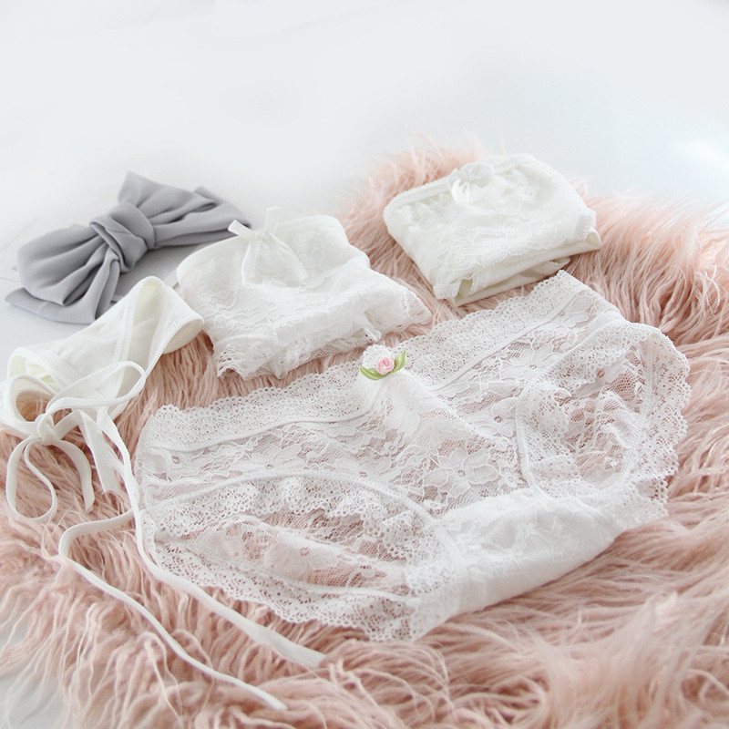 4 bucăți/lot femei chiloți bumbac sexy dantelă chiloți negru alb gri 3 culori chiloți cu nod pentru fete chiloți moi
