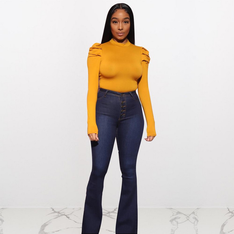 Sexy, solidă, cu mâneci lungi bufante, de bază, bodycon dintr-o bucată, pentru femei, îmbrăcăminte de primăvară, topuri pentru corp, tricou, ținută pentru femei, salopete, salopete