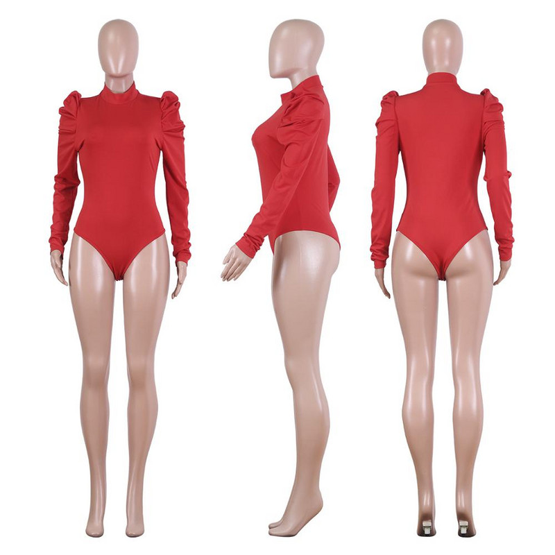 Sexy, solidă, cu mâneci lungi bufante, de bază, bodycon dintr-o bucată, pentru femei, îmbrăcăminte de primăvară, topuri pentru corp, tricou, ținută pentru femei, salopete, salopete