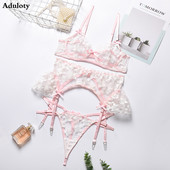 Γυναικείο Βαμβακερό Κέντημα Λουλούδια Άνετο Διχτυωτό Σετ Εσώρουχα Γυναικείο Δαντελένιο Σουτιέν Κοστούμι εσώρουχου με στρινγκ με καλτσοδέτα