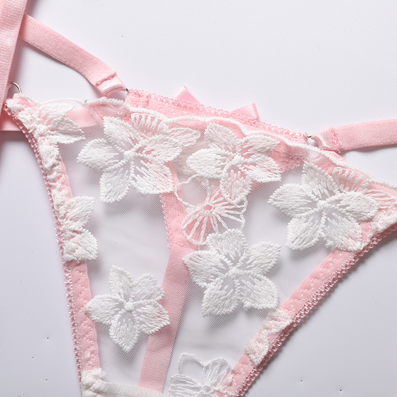 Γυναικείο Βαμβακερό Κέντημα Λουλούδια Άνετο Διχτυωτό Σετ Εσώρουχα Γυναικείο Δαντελένιο Σουτιέν Κοστούμι εσώρουχου με στρινγκ με καλτσοδέτα