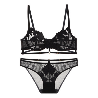 LENJIERĂ INFERIOR FEMEIE Lenjerie pentru femei Set sutien transparent stil cu bretele cu model floral Set lenjerie intima cu sârmă Kaki Dotey Popsy