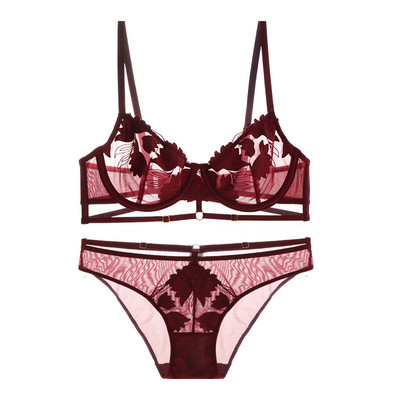 LENJIERĂ INFERIOR FEMEIE Lenjerie pentru femei Set sutien transparent stil cu bretele cu model floral Set lenjerie intima cu sârmă Kaki Dotey Popsy