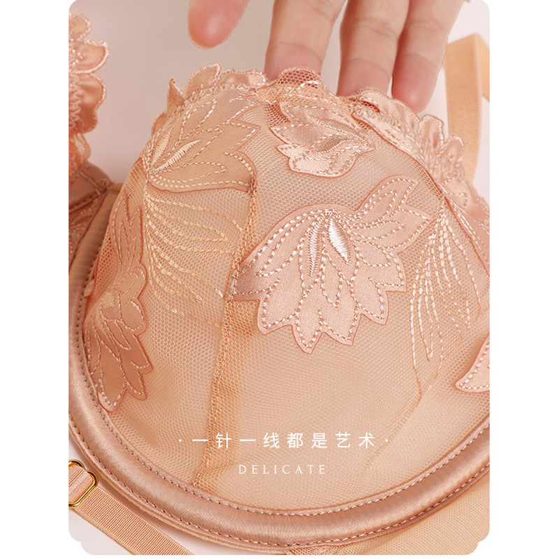 LENJIERĂ INFERIOR FEMEIE Lenjerie pentru femei Set sutien transparent stil cu bretele cu model floral Set lenjerie intima cu sârmă Kaki Dotey Popsy