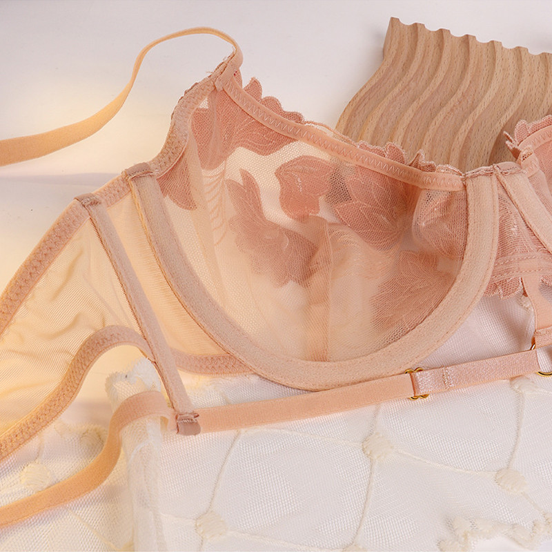 LENJIERĂ INFERIOR FEMEIE Lenjerie pentru femei Set sutien transparent stil cu bretele cu model floral Set lenjerie intima cu sârmă Kaki Dotey Popsy