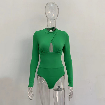 Body cu mânecă lungă, cu gât rotund, talie înaltă, fără spate, subțire, scurte, casual, la modă 2020