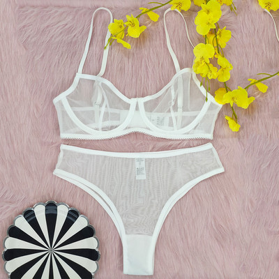 Σετ εσώρουχων 3 τεμ από διχτυωτό στρινγκ Διαφανές G-string δαντέλα Bralette Γυναικεία εσώρουχα με καλτσοδέτα μόδας Γυναικεία σέξι σετ εσωρούχων