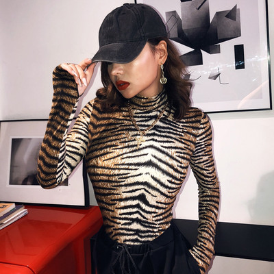 AVV 2019 noua toamnă sexy leopard body cu imprimare femei gât înalt cu mânecă lungă skinny salopetă ocazional modă scurtă salopetă