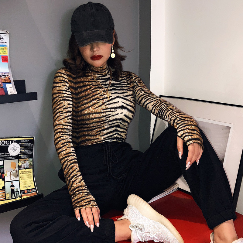 AVV 2019. Novi jesenski seksi leopard bodi s printom Ženski uski kombinezon s visokim izrezom i dugim rukavima Ležerni modni kratki kombinezon