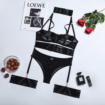 MIRABELLE Gothic Sensual Lingerie Sexy Cut Out Erotic Set Lace Transparent Underwear Bandage Set 5 Piece Porn Hot Outfits