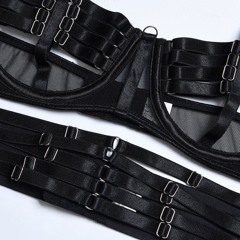 MIRABELLE Lenjerie Gotică Senzuală Sexy Sutien Decupat Set Erotic Dantela Lenjerie Transparentă Bandaje Set 5 Piese Porn Hot Outfits